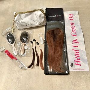 NIB! Hidden Crown Easi-Topper in medium brown & two new brushes and case